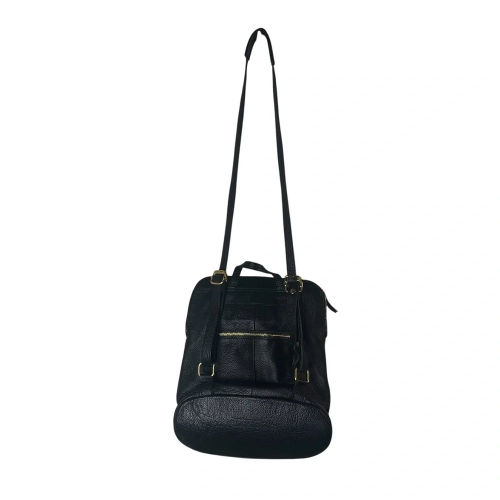 L.CREDI Convertible Leather Backpack Messenger in Black